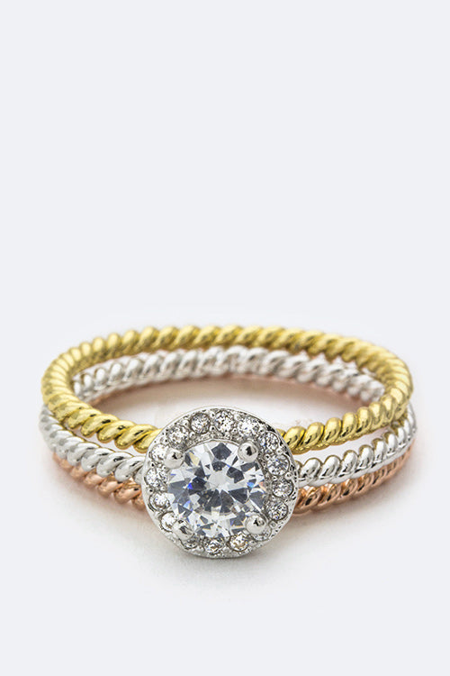 Conjunto de 3 Anéis com Zircônia Redonda
