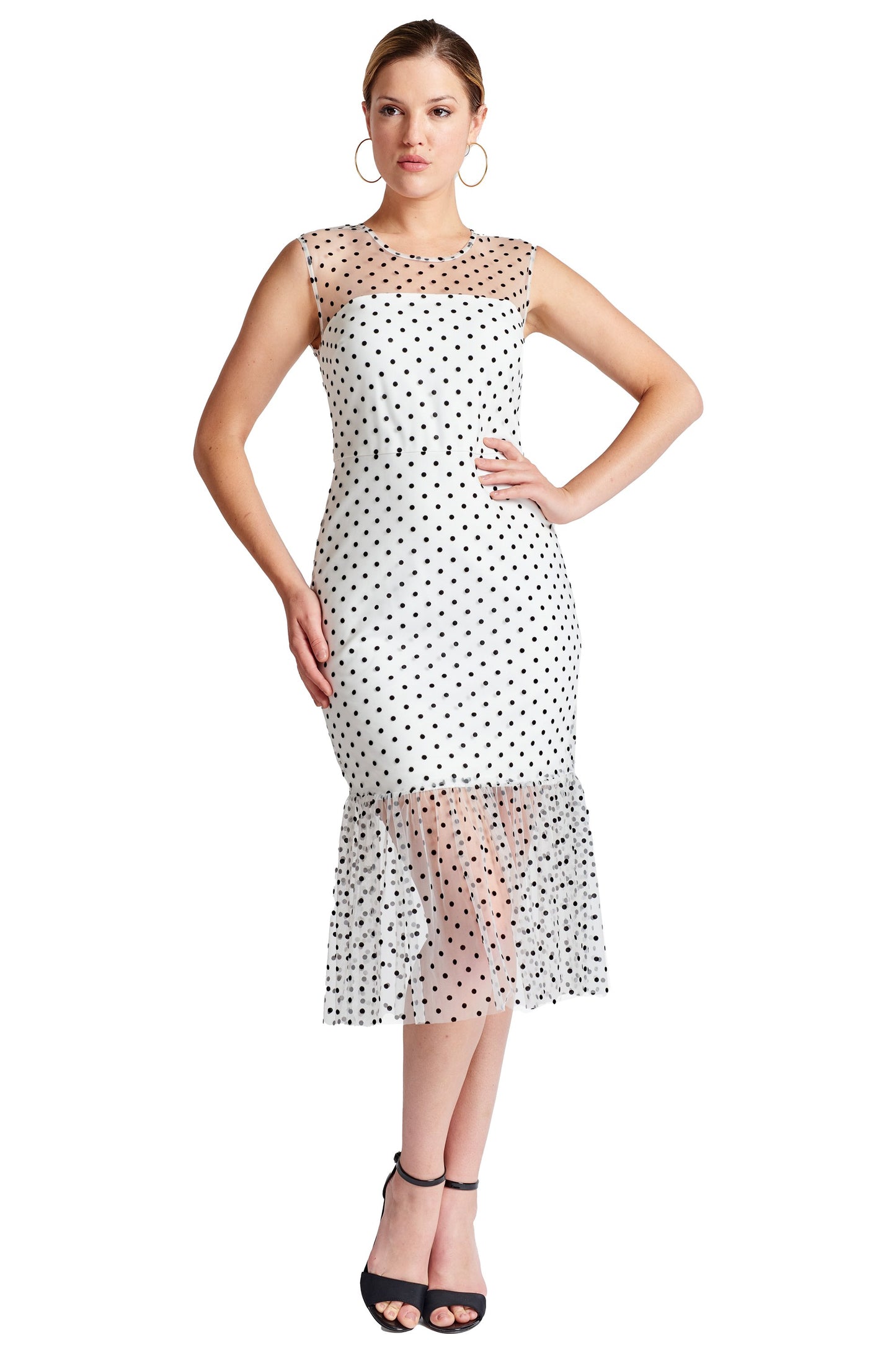 Vestido Midi Poa Preto & Brancoem Tule - Elegância Atemporal