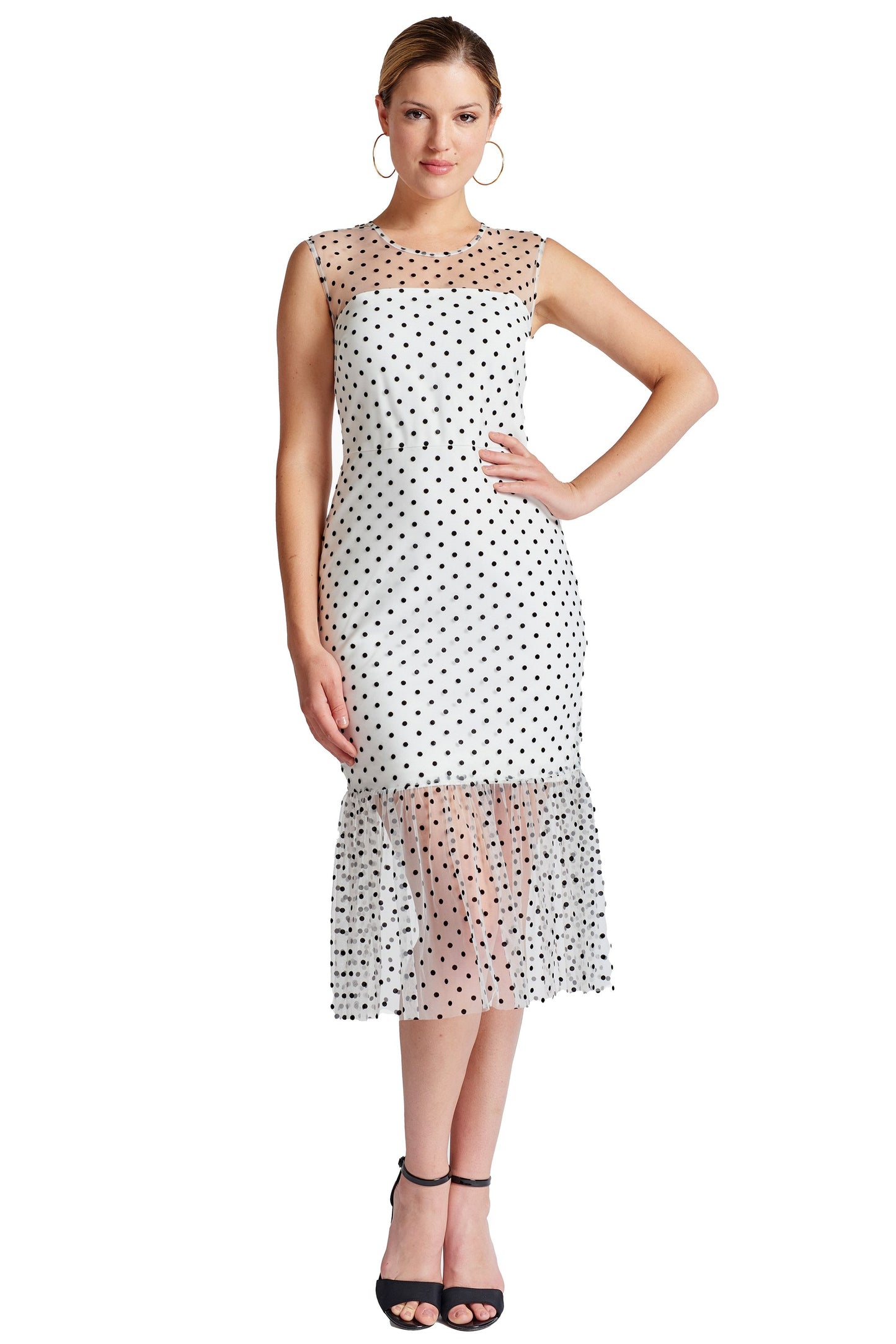 Vestido Midi Poa Preto & Brancoem Tule - Elegância Atemporal