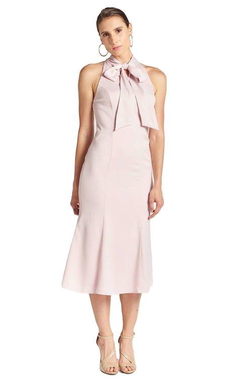 Eloise Dress – Midi sereia em cetim stretch com laço no pescoço