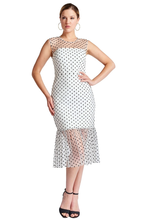 Vestido Midi Poa Preto & Brancoem Tule - Elegância Atemporal