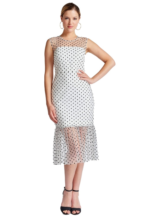 Vestido Midi Poa Preto & Brancoem Tule - Elegância Atemporal
