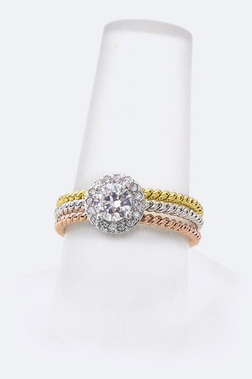 Conjunto de 3 Anéis com Zircônia Redonda