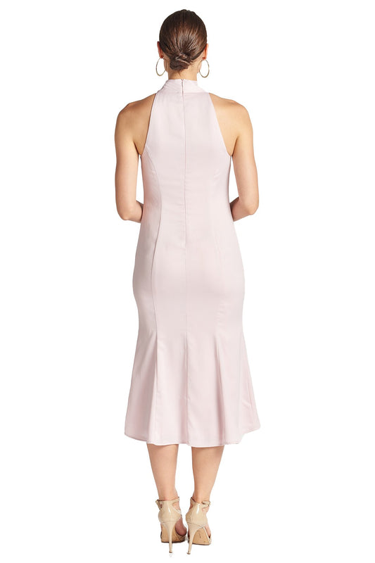 Eloise Dress – Midi sereia em cetim stretch com laço no pescoço